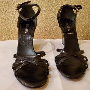 Prada Wedge Sandal - black patent leather size 39